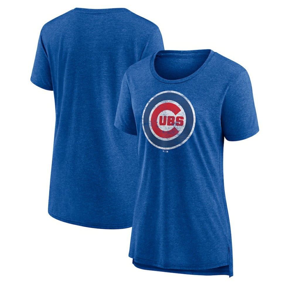 Chicago Cubs Women's Weathered Official Logo Tri-Blend T-Shirt Royal