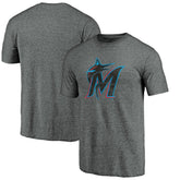Miami Marlins Weathered Official Logo Tri-Blend T-Shirt Heather Gray