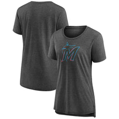 Miami Marlins Women's Weathered Official Logo Tri-Blend T-Shirt Gray