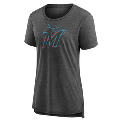 Miami Marlins Women's Weathered Official Logo Tri-Blend T-Shirt Gray