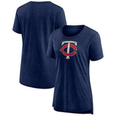 Minnesota Twins Women's Weathered Official Logo Tri-Blend T-Shirt Navy