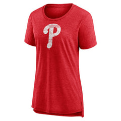 Philadelphia Phillies Women's Weathered Official Logo Tri-Blend T-Shirt Red