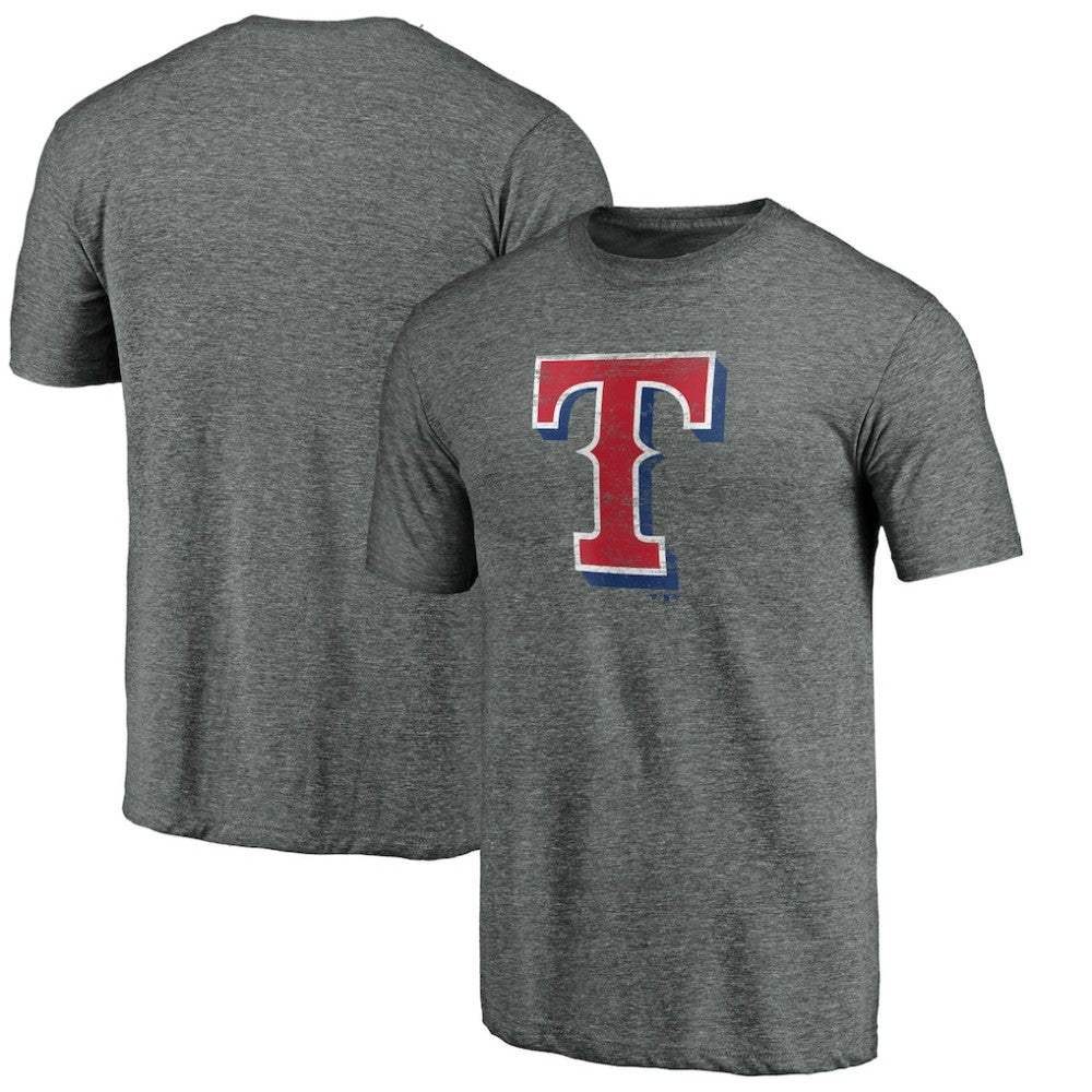 Texas Rangers Weathered Official Logo Tri-Blend T-Shirt Heather Gray