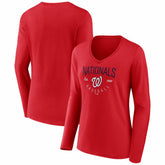 Washington Nationals Women's Live For It Long Sleeve V-Neck T-Shirt Red