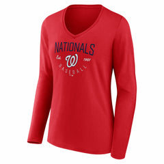 Washington Nationals Women's Live For It Long Sleeve V-Neck T-Shirt Red