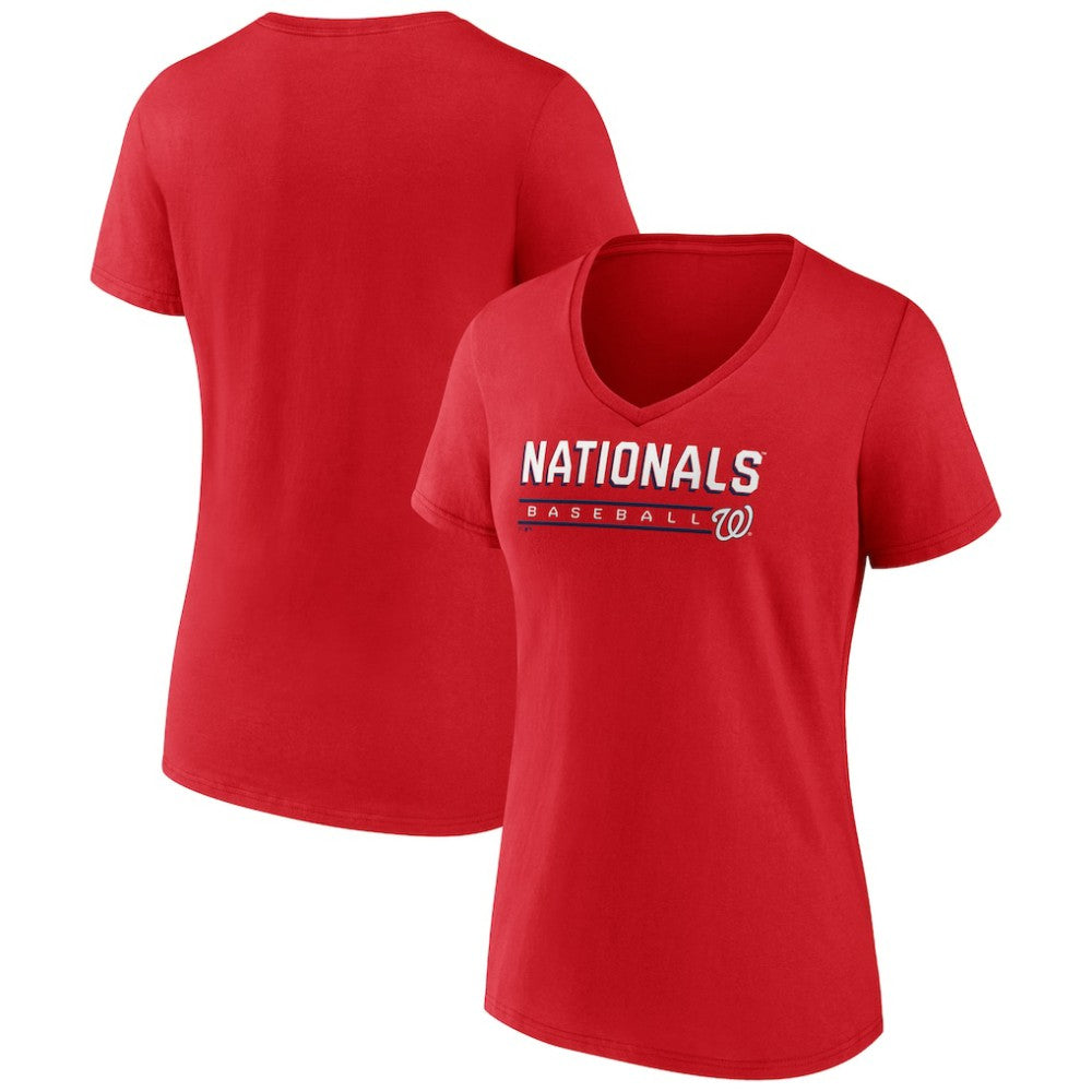 Washington Nationals Women's Primary Play V-Neck T-Shirt Red