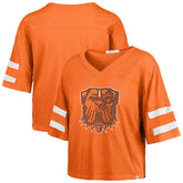 Cleveland Browns '47 Women's Premier Scout Cropped V-Neck T-Shirt - Orange for sale