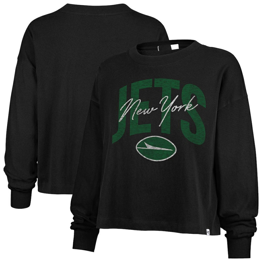 New York Jets '47 Women's Muse Sydney Long Sleeve Cropped T-Shirt - Black on sale