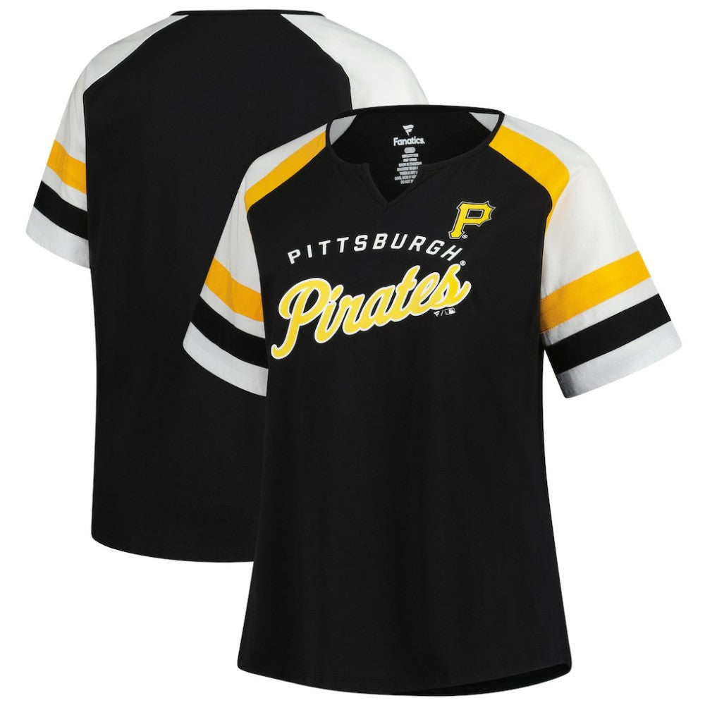 Pittsburgh Pirates Profile Women's Plus Sized Arched Notch Neck T-Shirt Black