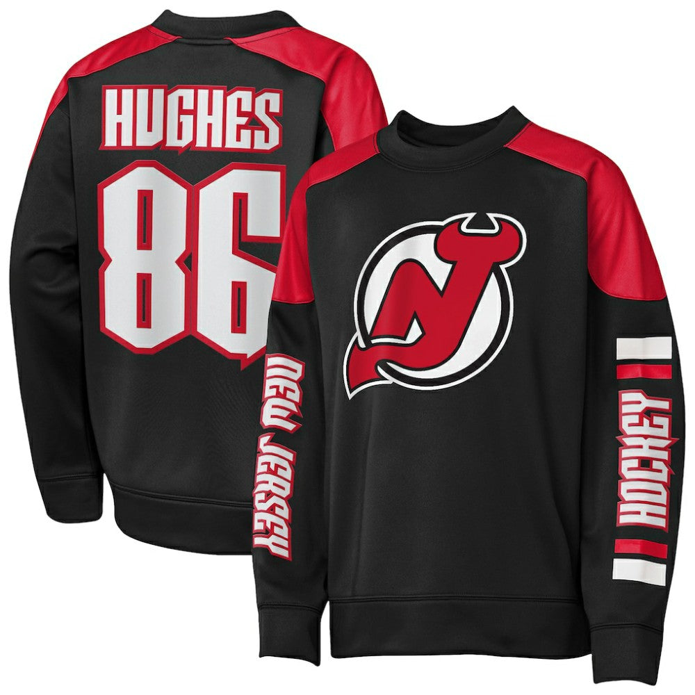 Jack Hughes New Jersey Devils Outerstuff Youth Best Defense Name & Number Crewneck Sweatshirt - Black Sweatshirts