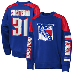 Igor Shesterkin New York Rangers Outerstuff Youth Best Defense Name & Number Crewneck Sweatshirt - Blue Sweatshirts
