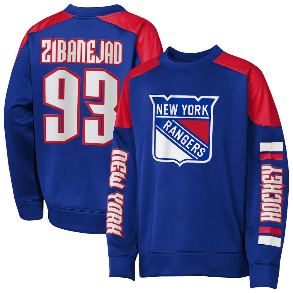 Mika Zibanejad New York Rangers Outerstuff Youth Best Defense Name & Number Crewneck Sweatshirt - Blue Sweatshirts