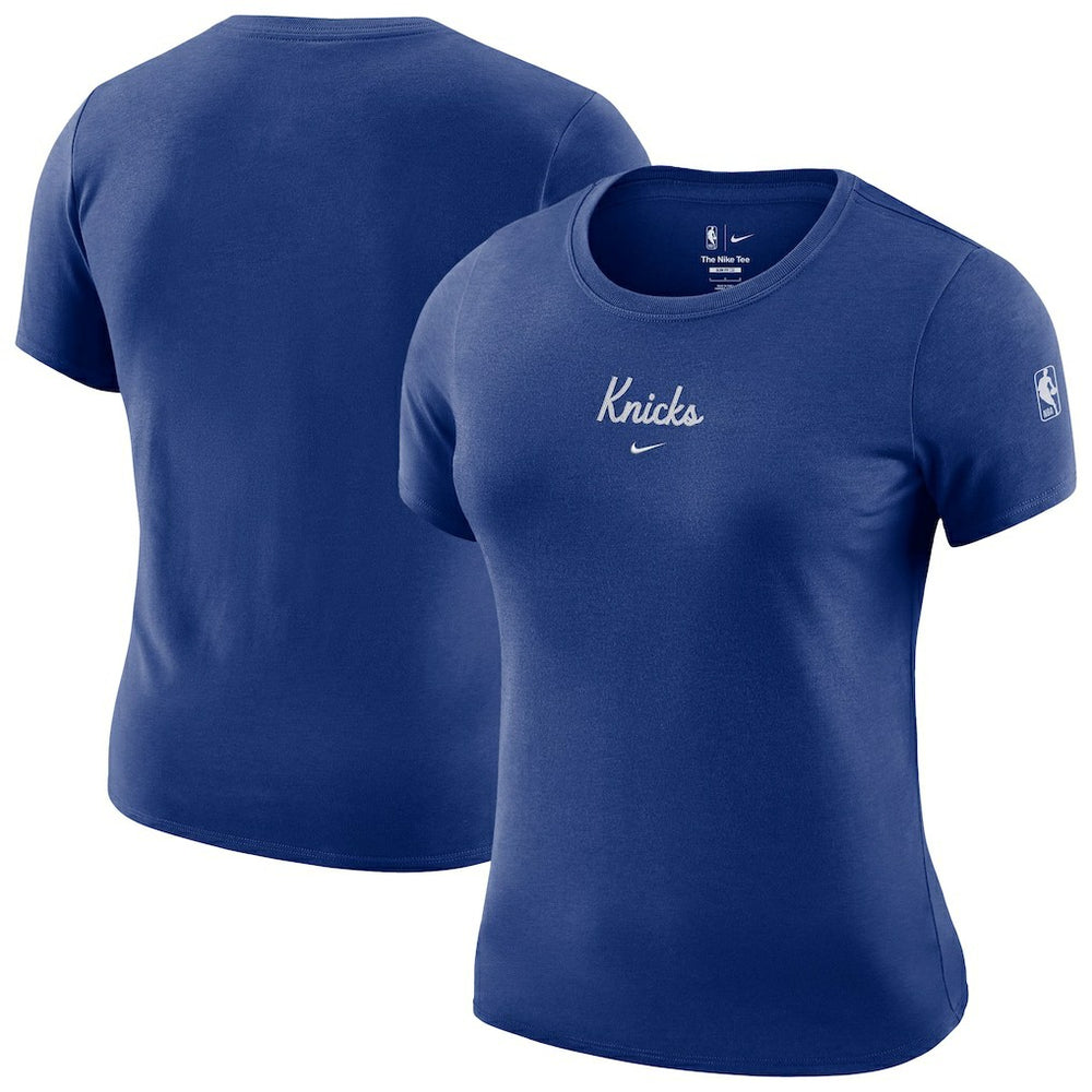New York Knicks Women's Courtside Modest Cropped Tri-Blend T-Shirt - Blue discount