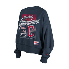 Cleveland Guardians Women's Boxy Mineral Wash Dolmen Sleeve Cropped Sweatshirt Navy