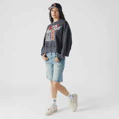 Boston Red Sox Women's Boxy Mineral Wash Dolmen Sleeve Cropped Sweatshirt Navy