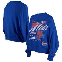 New York Mets Women's Boxy Mineral Wash Dolmen Sleeve Cropped Sweatshirt Royal