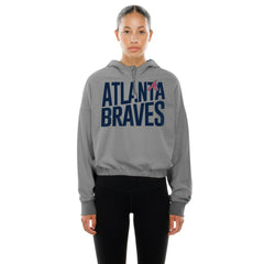 Atlanta Braves Women's Reversed Out French Terry Quarter-Zip Banded Crop Hoodie Heather Gray