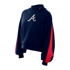Atlanta Braves Women's Mock Neck Balloon Sleeve Sweatshirt Navy