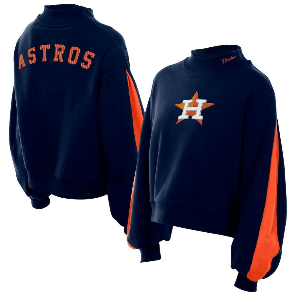 Houston Astros Women's Mock Neck Balloon Sleeve Sweatshirt Navy