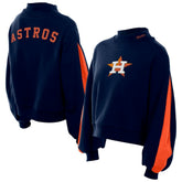Houston Astros Women's Mock Neck Balloon Sleeve Sweatshirt Navy