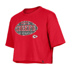 Kansas City Chiefs New Era Girl's Flip Sequin Boxy T-Shirt - Red for sale