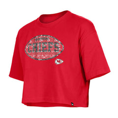Kansas City Chiefs New Era Girl's Flip Sequin Boxy T-Shirt - Red for sale