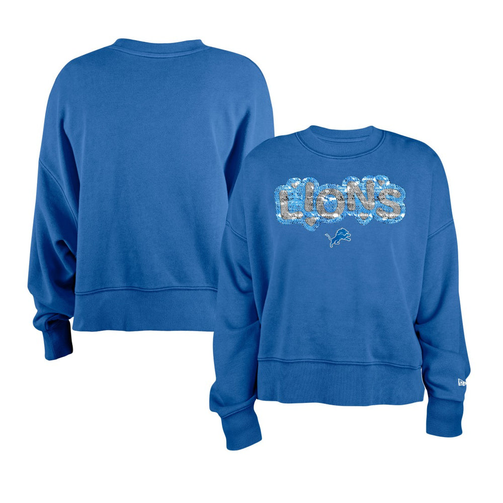 Detroit Lions New Era Girl's Flip Sequin Sweatshirt - Blue discount