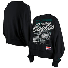 Philadelphia Eagles New Era Women's Oversized Throwback Mineral Wash Crew Neck Sweatshirt - Black outlet