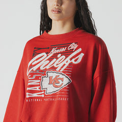 Kansas City Chiefs New Era Women's Oversized Throwback Mineral Wash Crew Neck Sweatshirt - Red sale