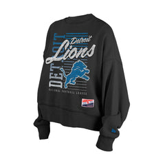 Detroit Lions New Era Women's Oversized Throwback Mineral Wash Crew Neck Sweatshirt - Black outlet