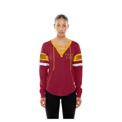 Washington Commanders New Era Women's Throwback Lace-Up Long-Sleeve T-Shirt - Burgundy on sale