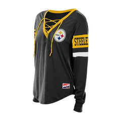 Pittsburgh Steelers New Era Women's Throwback Lace-Up Long-Sleeve T-Shirt - Black cheap