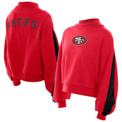 San Francisco 49ers New Era Women's Sport Night Mock Neck Balloon Sleeve Pullover Sweatshirt - Scarlet discount