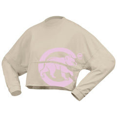 Chicago Cubs Women's Floral Preppy Cropped Long Sleeve T-Shirt Cream