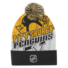 Pittsburgh Penguins Outerstuff Youth New Edge Cuffed Knit Hat with Pom - Black Hats