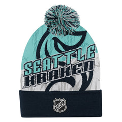 Seattle Kraken Outerstuff Youth New Edge Cuffed Knit Hat with Pom - Navy Hats