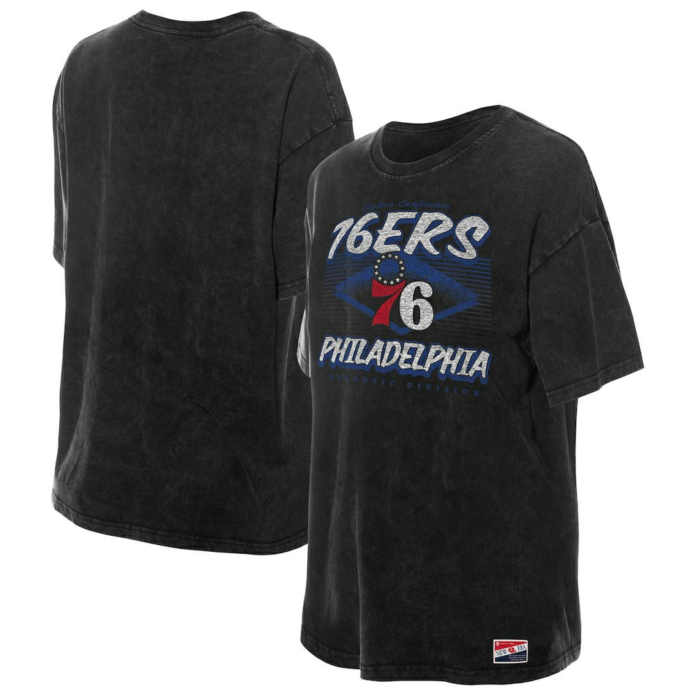 Philadelphia 76ers Women's Throwback Mineral Wash Oversized T-Shirt - Black discount