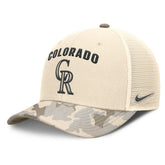 Colorado Rockies Camo Natural Pack Rise Adjustable Trucker Hat Natural