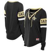 New Orleans Saints New Era Women's Plus Size Throwback Lace-Up Long Sleeve T-Shirt - Black online