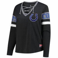 Indianapolis Colts New Era Women's Plus Size Throwback Lace-Up Long Sleeve T-Shirt - Black cheap