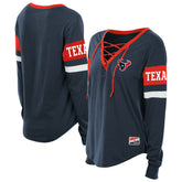 Houston Texans New Era Women's Plus Size Throwback Lace-Up Long Sleeve T-Shirt - Navy outlet