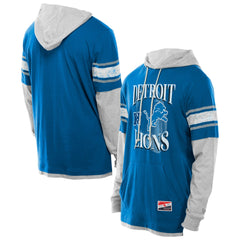 Detroit Lions New Era Twofer Layered Long Sleeve Hoodie T-Shirt - Blue outlet