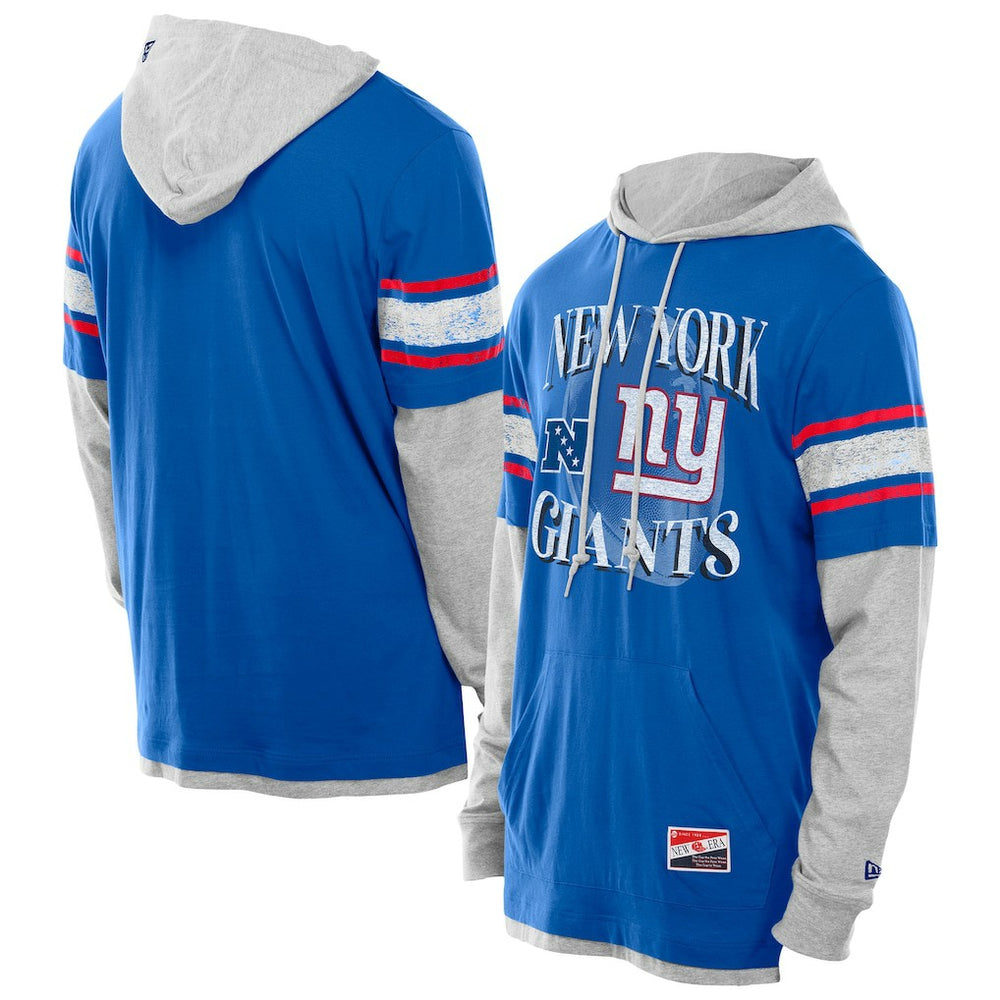 New York Giants New Era Twofer Layered Long Sleeve Hoodie T-Shirt - Royal on sale