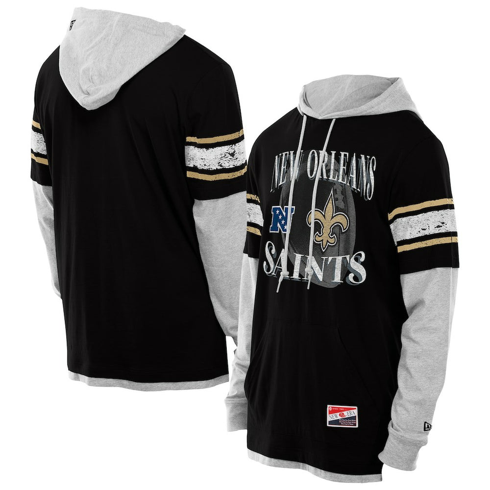 New Orleans Saints New Era Twofer Layered Long Sleeve Hoodie T-Shirt - Black cheap