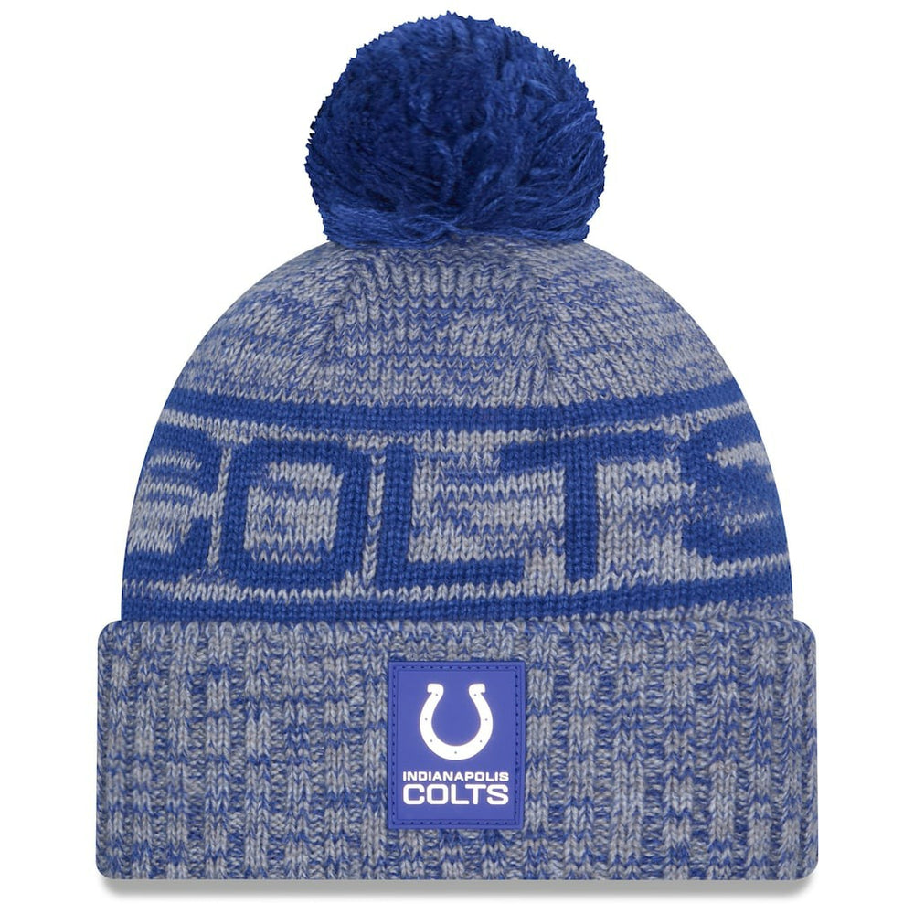 Indianapolis Colts New Era 2025 Sideline Cold Weather Cuffed Knit Hat with Pom - Royal for sale
