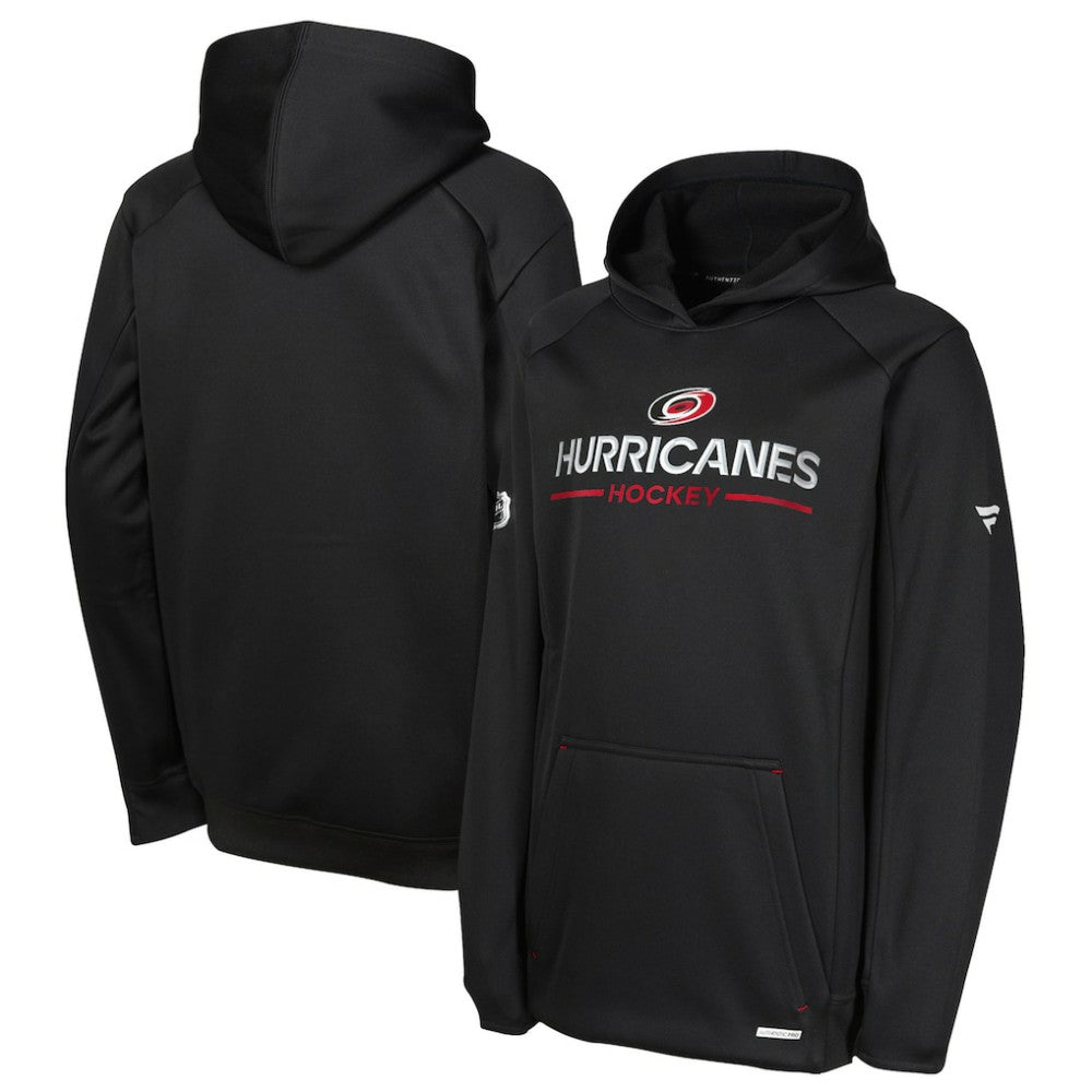 Carolina Hurricanes Fanatics Youth Authentic Pro Rink Raglan Hoodie - Black Hoodies