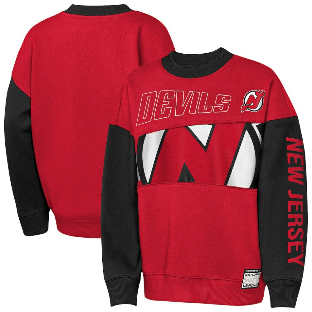 New Jersey Devils Outerstuff Youth Impact Player Sweatshirt - Red/Black Sweatshirts