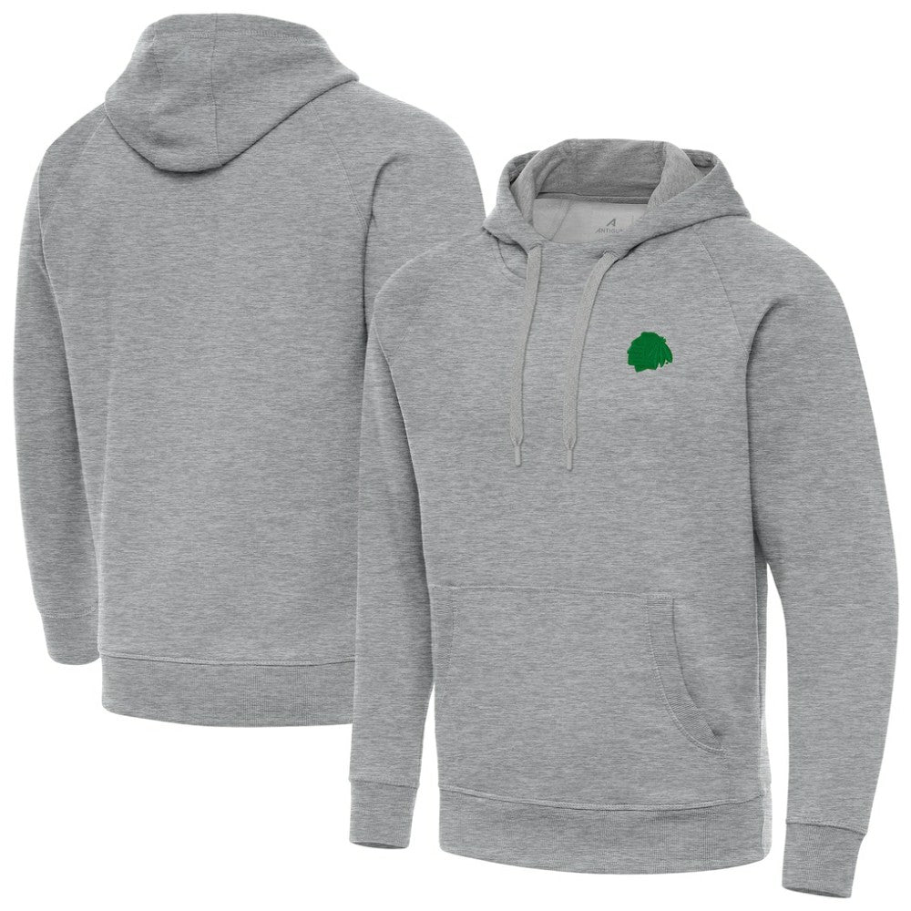 Chicago Blackhawks Antigua St. Patrick's Day Victory Pullover Hoodie - Heather Gray Hoodies