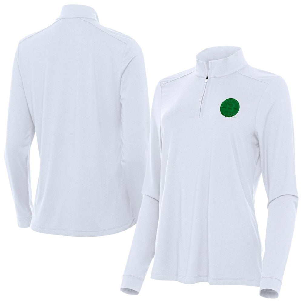 Boston Bruins Antigua Women's St. Patrick's Day Intent Quarter-Zip Performance Pullover - White Pullover
