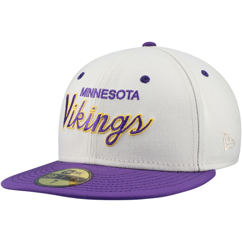 Minnesota Vikings New Era Historic Script 59FIFTY Fitted Hat - Cream/Purple for sale